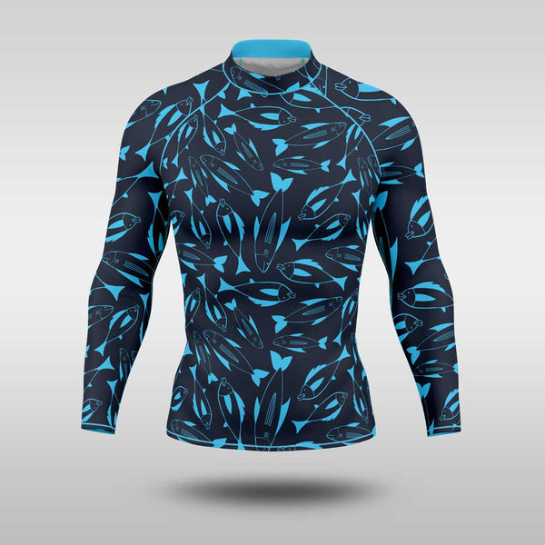 Performance Fishing Rash Guards - Abstract Blue