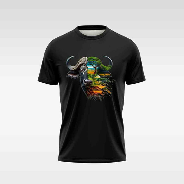 Cotton DTF T Shirt - Black Abstract Buffalo