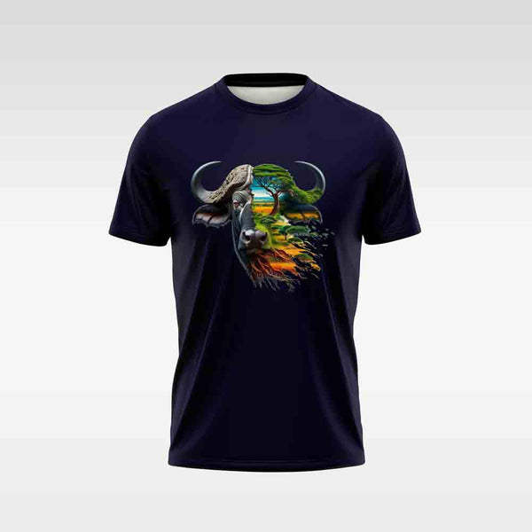 Cotton DTF T Shirt - Navy Abstract Buffalo