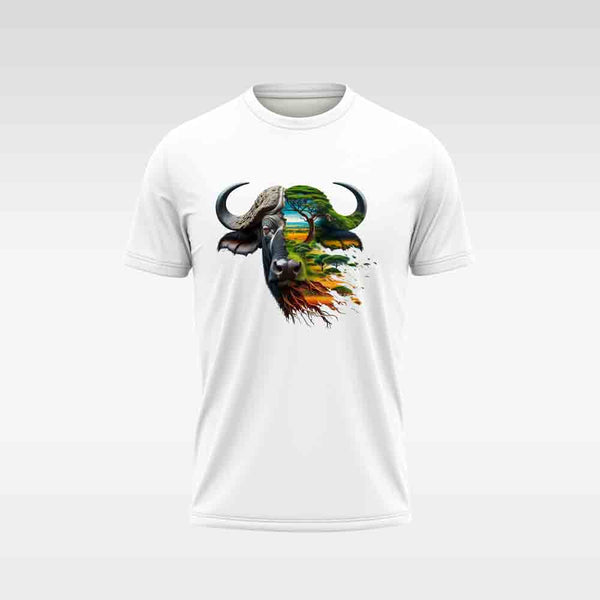 Cotton DTF T Shirt - White Abstract Buffalo