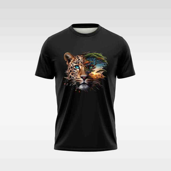 Cotton DTF T Shirt - Black Abstract Cheetah