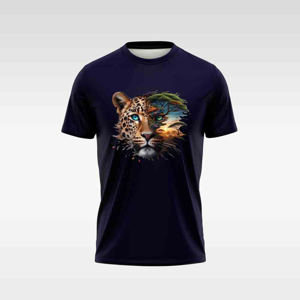 Cotton DTF T Shirt - Navy Abstract Cheetah