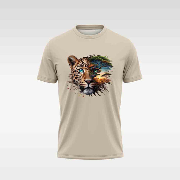 Cotton DTF T Shirt - Sand Abstract Cheetah