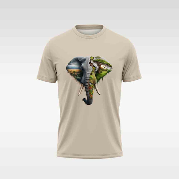 Cotton DTF T Shirt - Sand Abstract Elephant