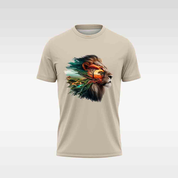 Cotton DTF T Shirt - Sand Abstract Lion