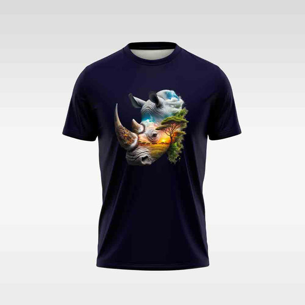 Cotton DTF T Shirt - Navy Abstract Rhino