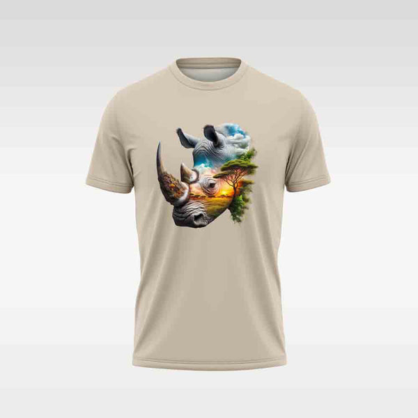 Cotton DTF T Shirt - Sand Abstract Rhino