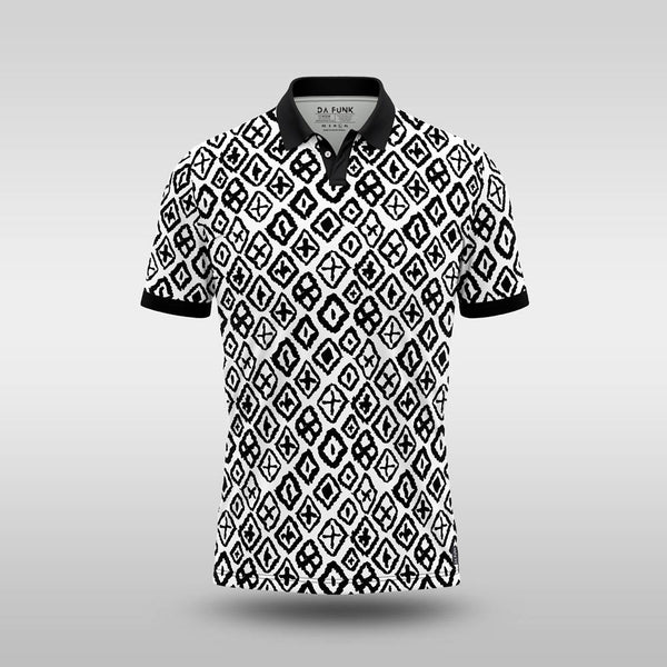 Monochrome Mens Golf Shirt - Diamond Doodle