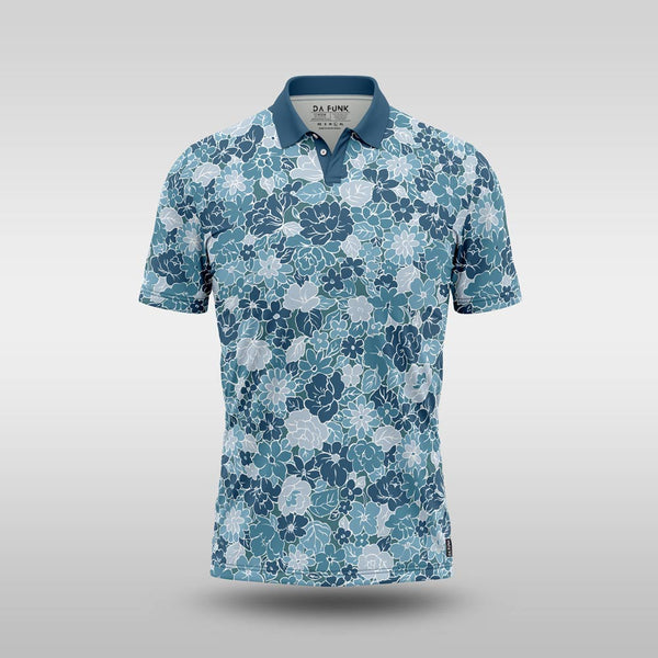 Premium Mens Golf Shirt - Ditzy Teal