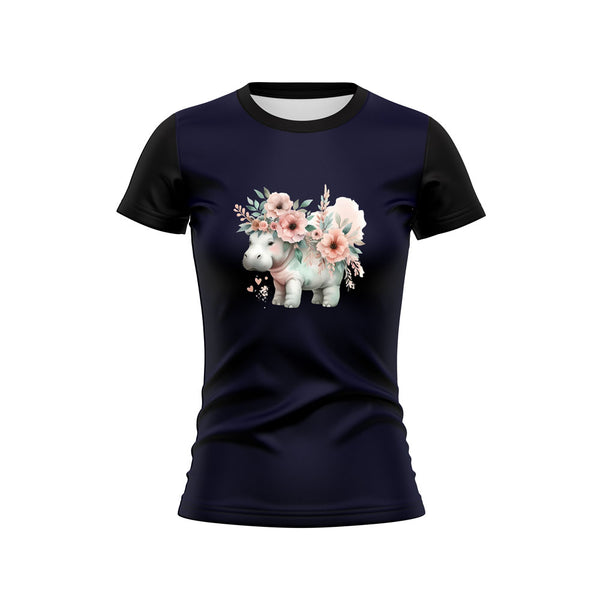 Cotton DTF T Shirt - Boho Navy Hippo