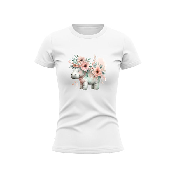 Cotton DTF T Shirt - Boho White Hippo