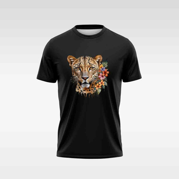 Cotton DTF T Shirt - Black Iconic Cheetah