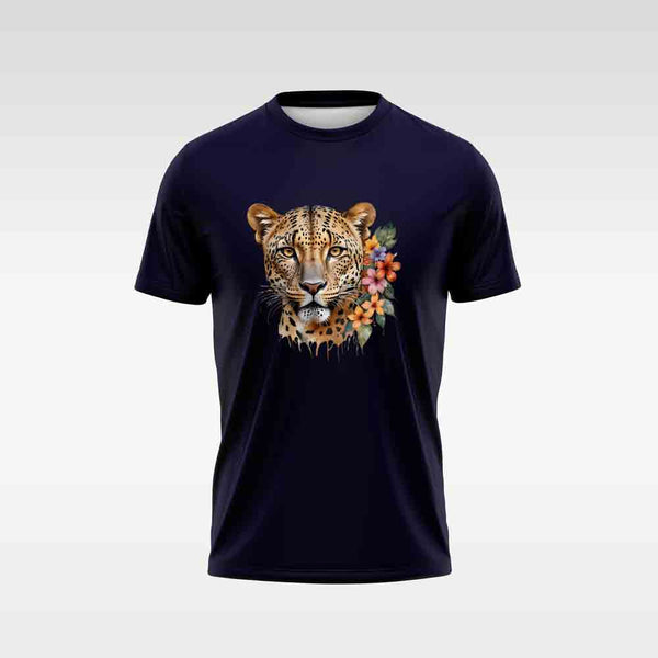 Cotton DTF T Shirt - Navy Iconic Cheetah