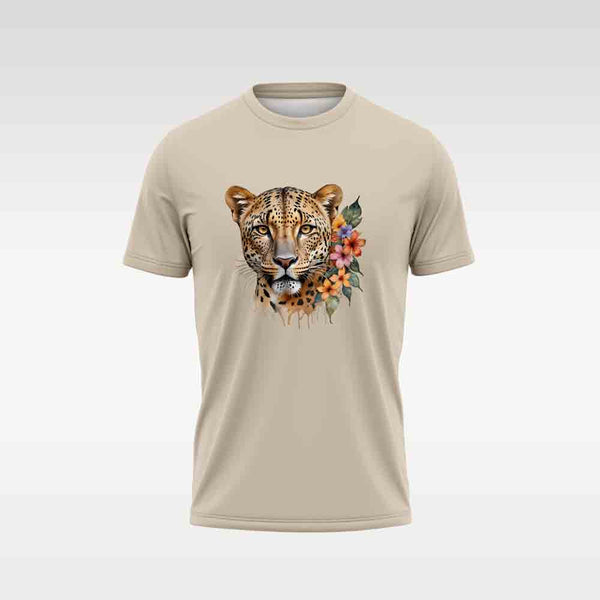 Cotton DTF T Shirt - Stone Iconic Cheetah