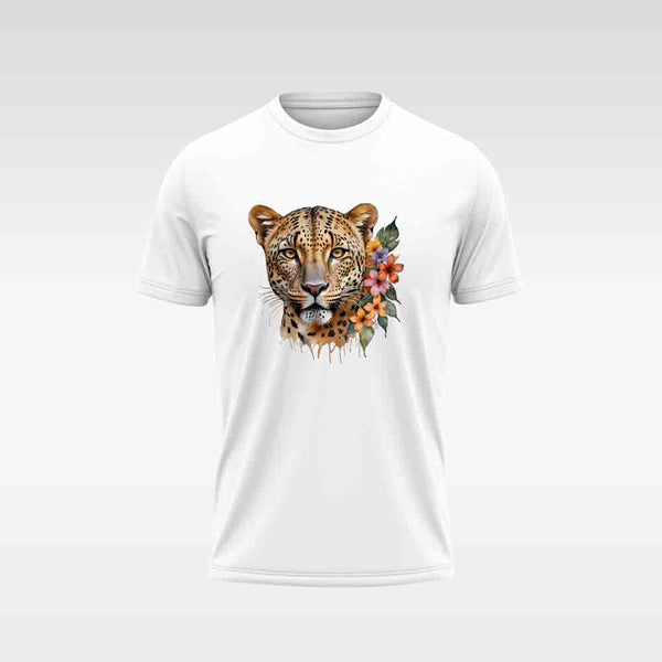 Cotton DTF T Shirt - White Iconic Cheetah