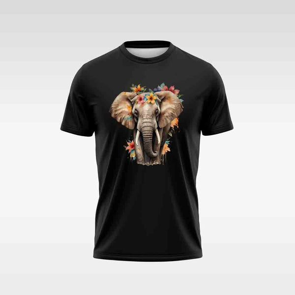 Cotton DTF T Shirt - Black Iconic Elephant