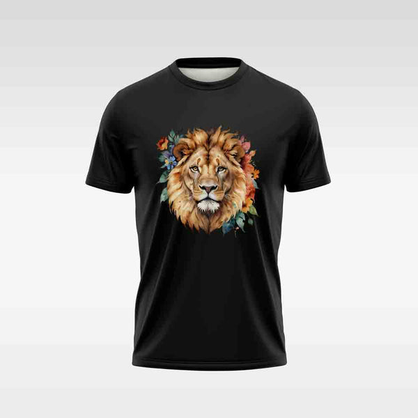 Cotton DTF T Shirt - Black Iconic Lion