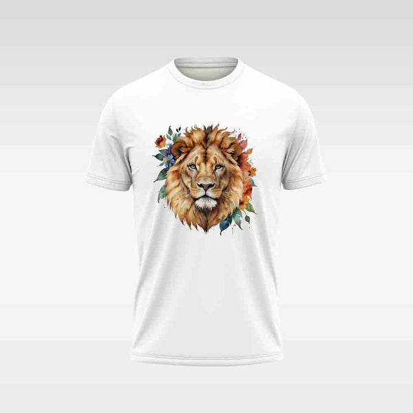 Cotton DTF T Shirt - White Iconic Lion