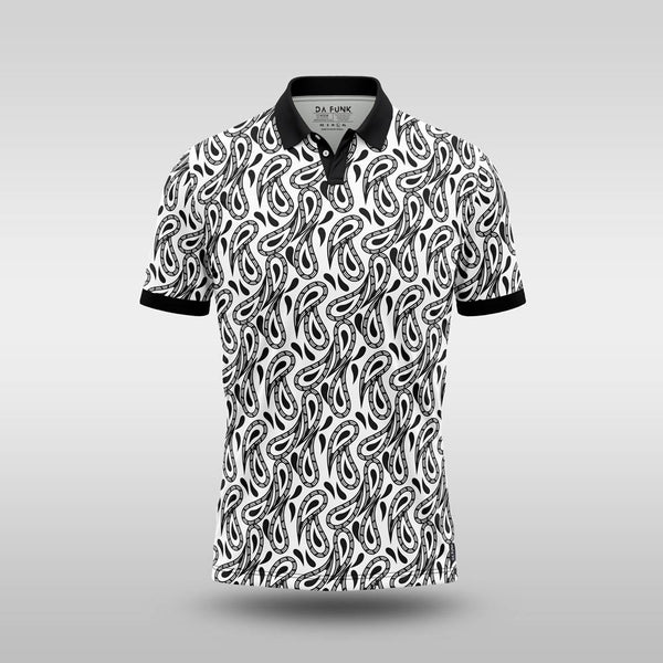 Monochrome Mens Golf Shirt - Modern Paisley