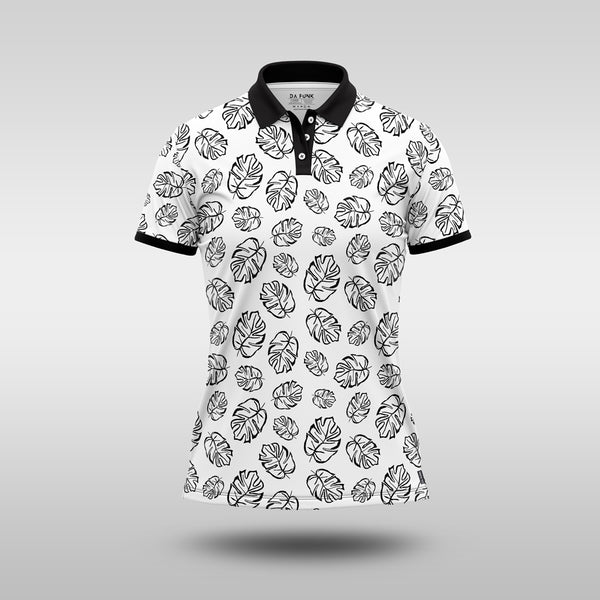 Ladies Modern Monochrome Golf Shirt - Monstera