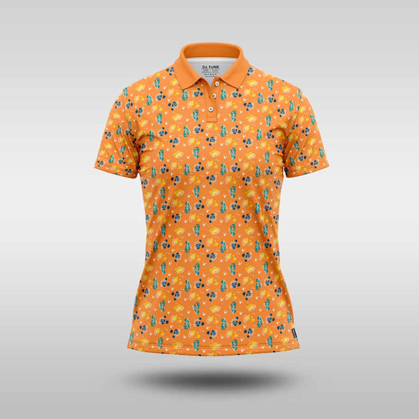 Ladies Premium Golf Shirt - Orange Abstract
