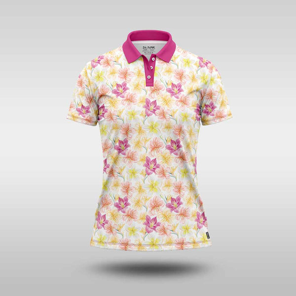 Ladies Premium Golf Shirt - Pastel Hibiscus