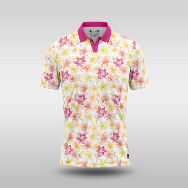 Premium Mens Golf Shirt - Pastel Hibiscus