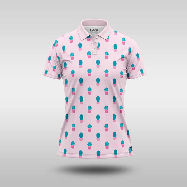 Ladies Premium Golf Shirt - Pink Cactus