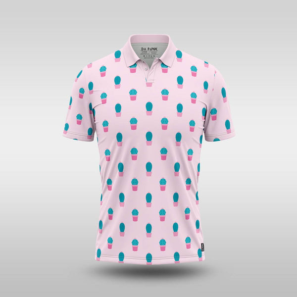 Premium Mens Golf Shirt - Pink Cactus