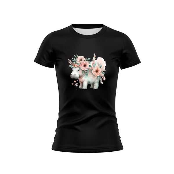 Cotton DTF T Shirt - Boho Black Hippo